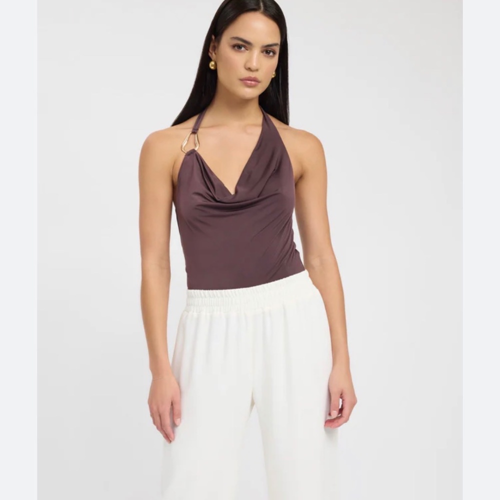 Kookai Brown Halter Cowl Neck Crop Top
